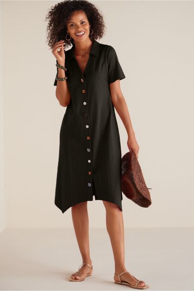 Black Soft Surroundings Danielle Button Dress Women Dresses Durable