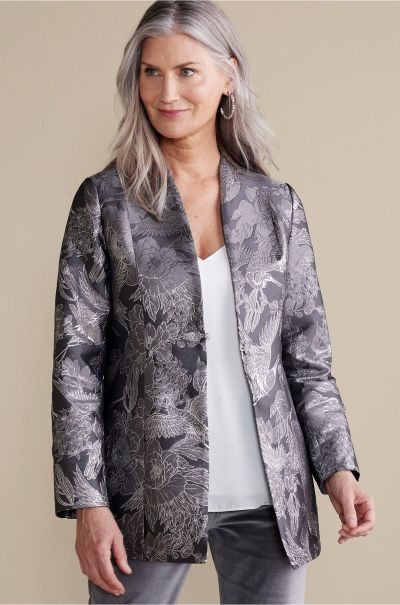 Jackets & Coats Soft Surroundings Rare Women Lismore Jacquard Jacket Gray Tapestry