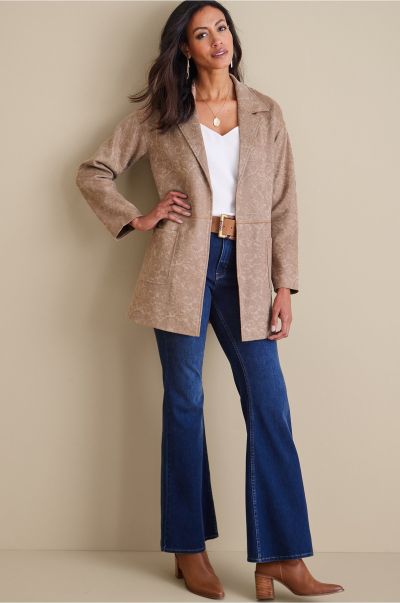 Malika Faux Suede Jacket Driftwood Paisley Jackets & Coats Women Cheap Soft Surroundings