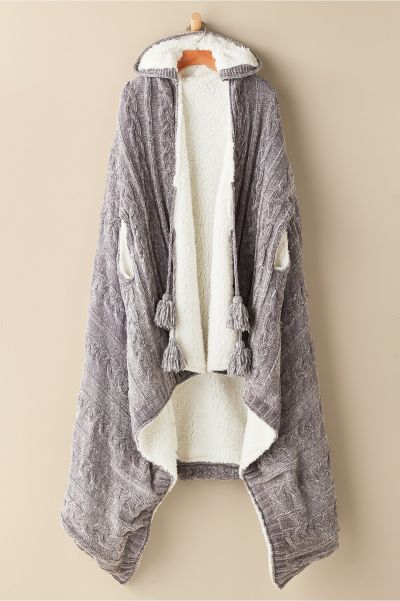 Grey Chenille Sherpa Wearable Throw Comfortable Sleepwear & Lounge Women Soft Surroundings