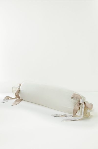Women Ivory Soft Surroundings Discount Bedding Lorena Velvet Bolster With Linen Tie