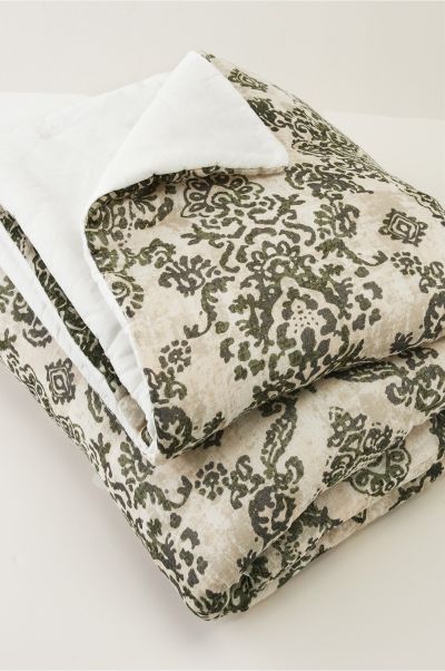 Soft Surroundings Seamless Bedding Kale Neutral Multi Women Haley Linen Printed Comforter