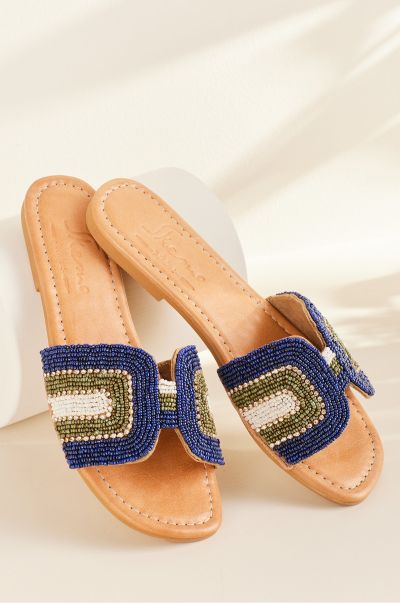 Soft Surroundings Blue Multi Women Shoes Exceed Skemo Cabo Beaded Slide