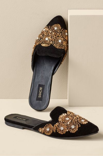 Delilah Embellished Slide Women Soft Surroundings Black/Gold Popular Shoes