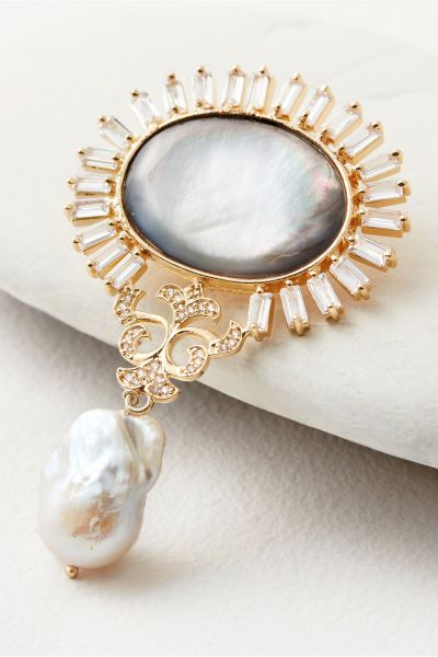 Elegant Women Juliet Pearl Drop Brooch Soft Surroundings Jewelry Smoky Multi