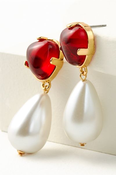 Limited Soft Surroundings Women Scarlett Drop Earring Red/Pearl Jewelry